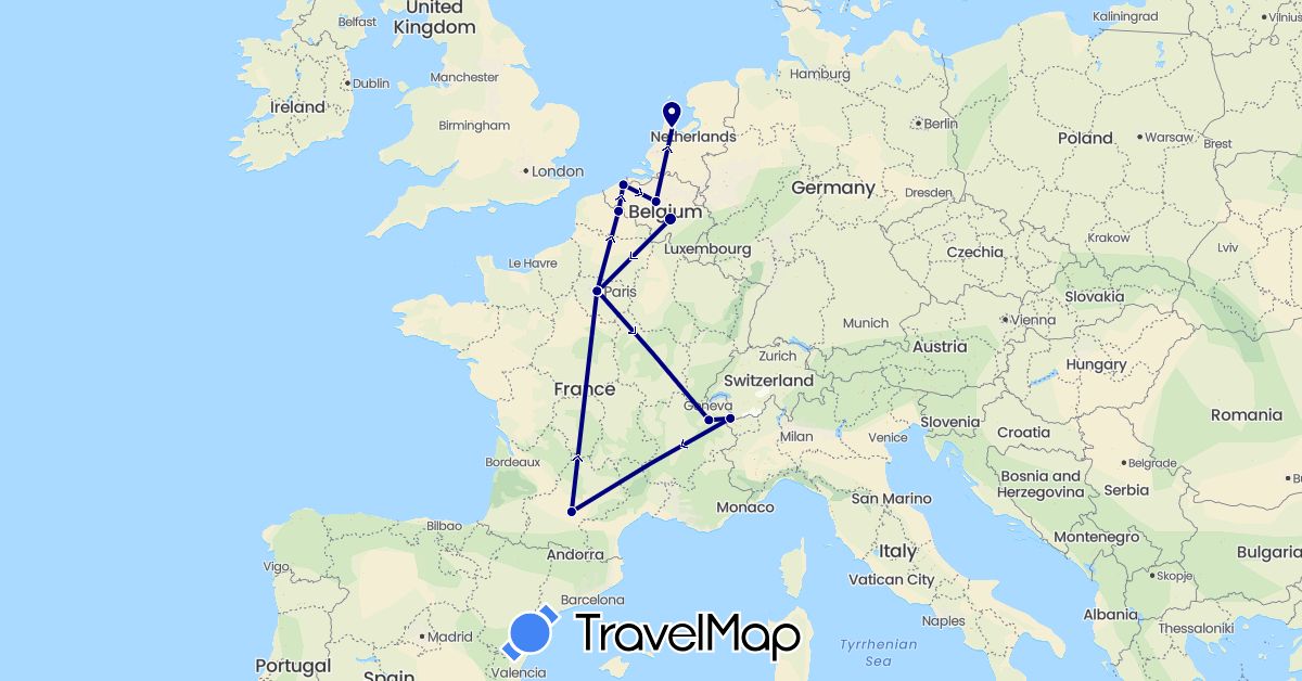 TravelMap itinerary: driving in Belgium, France, Netherlands (Europe)